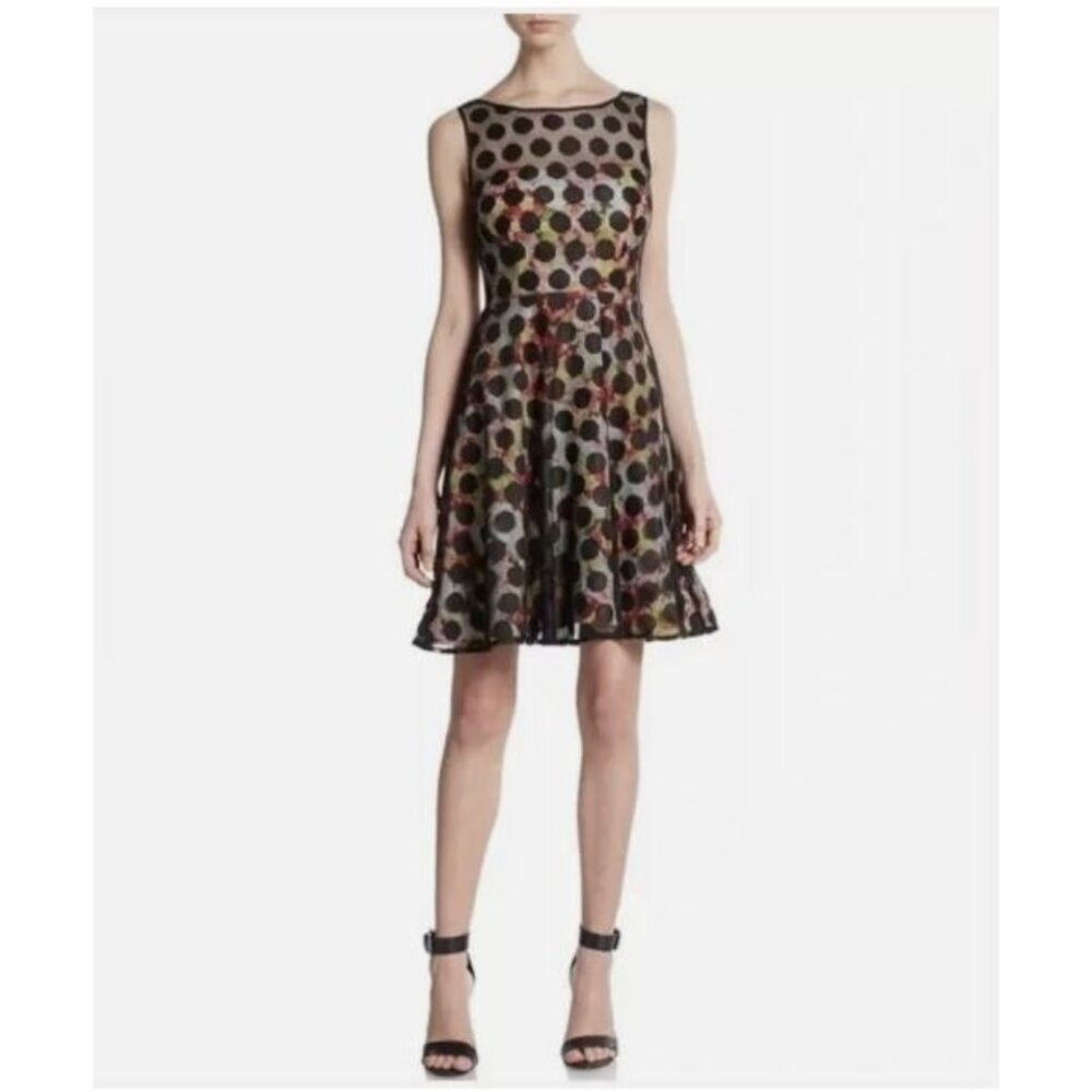 Betsey Johnson Polka Dot Illusion Skater Dress Floral